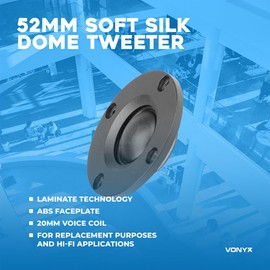VONYX WSD52 Silk Dome Tweeter, Speaker Tweeter - 52mm HiFi Tweeter Driver, Neodymium Magnet, 20mm Voice Coil, ABS Faceplate Sound Reproduction for Hi-Fi Systems