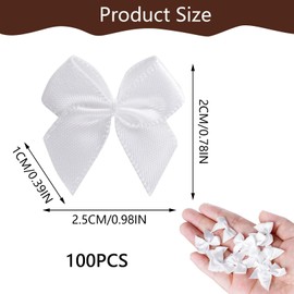 Pack of 100 bows, mini bow bow, mini fabric satin bow, white, small satin bows, hair accessories, for crafts, sewing, harre, wedding, birthday party (white)