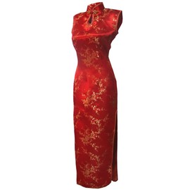 7Fairy Women's VTG Asian Red Long Chinese Wedding Dress Cheongsam Size 12 US