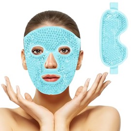 2PCS Antifaz de Gel para Ojos y Cara, Máscara de Hielo Facial, Azul  Mascarilla de Facial Reutilizable con Respaldo de Felpa, para Reducir Bolsas...  