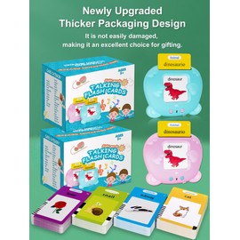 YAHAZORR Talking Flash Cards Pocket Speech English Toddler Toys, 224 Sight Words Educational Learning Montessori Toys for Kids Boys Girls, 112 Cards Talking FlashCards 1-3 Years Gift- Bear Blue