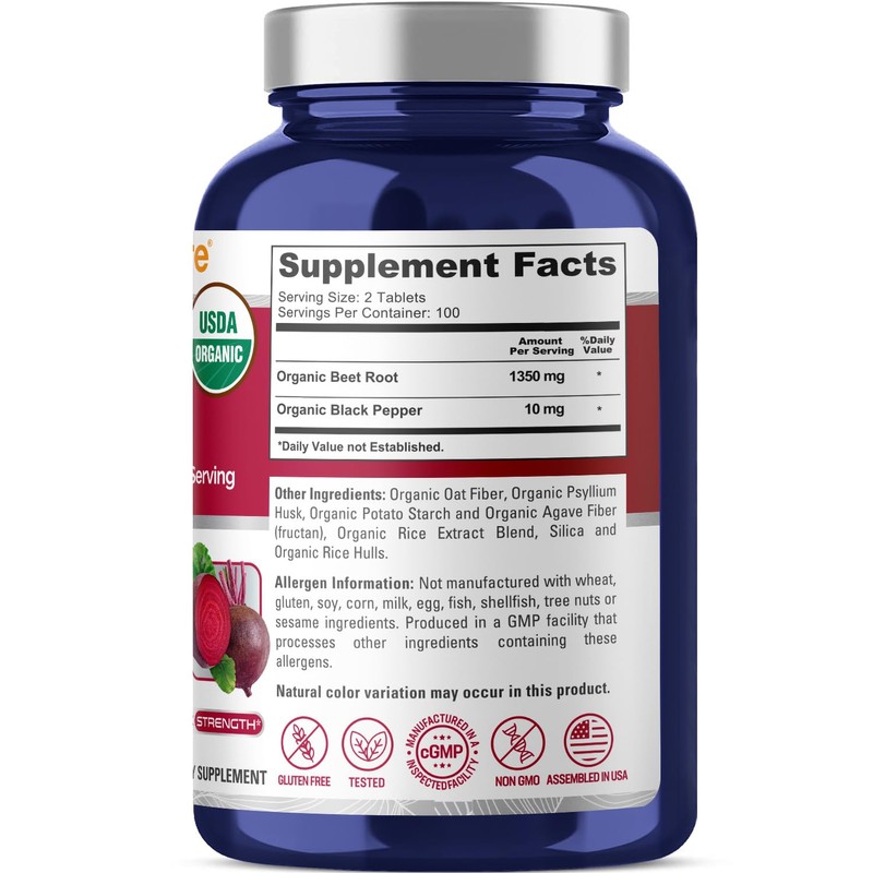 NusaPure Beet Root 1,350 mg 200 Organic Tablets (Vegetarian, USDA,