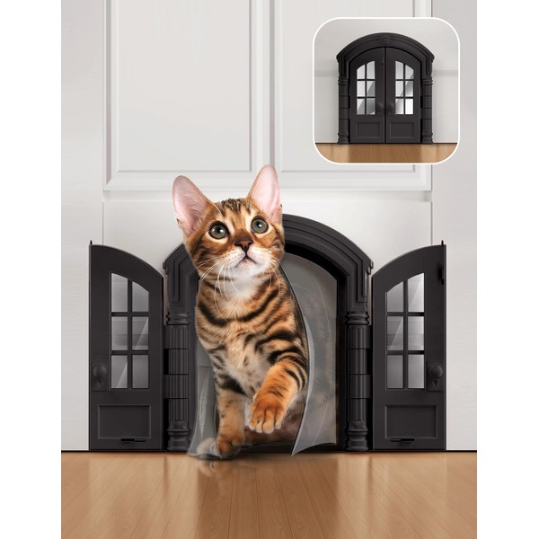 LIBBEPET Cat Door Indoor with Vinyl Strips, French Bi-fold Indoor