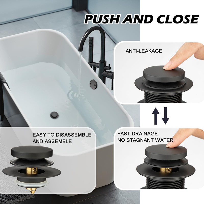 (1 Pack) Yariwiz 1-1/2" Matte Black Bathtub Tub Drain Kit