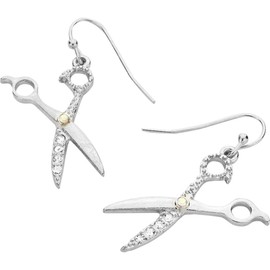 Liavy's Scissors Fashionable Earrings - Fish Hook - Sparkling Crystal - Rhodium Plated