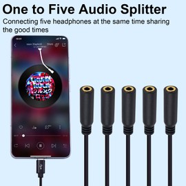 Poyiccot USB C to 3.5mm Headphone Jack Adapter, USB C to Aux Splitter 5-in-1 Type C to 3.5mm TRRS Female Headphone Mic Cord Compatible with Micphone, Speaker, Galaxy, MacBook, 30cm/1ft