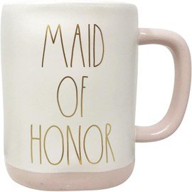 Rae Dunn Coffee/Tea Mugs for Wedding (Maid of Honor/Pink Stripe-Interior/With Gold Font)