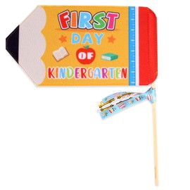 Lyreh First Day of School Banner Flag, Colorful Pencil Shape First Day of Kindergarten Pennant with Ribbon Back to Classroom Pennant Flag for Teachers Student School Decoration