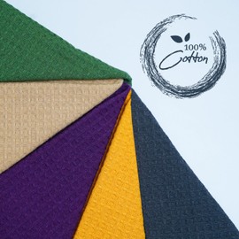 YOGAN Tea Towels/Kitchen Towels Pack of 5 | 100% Cotton | 50x70cm | Waffle Weave | Super Soft | Super Absorbent | Lint Free (Multicoloured)