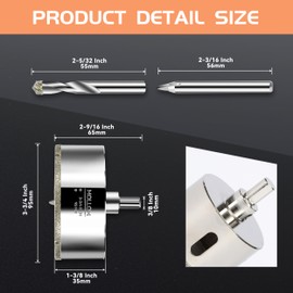 Mollom 3-3/4" (95mm) Diamond Hole Saw with 2Pcs Removable Pilot Drill Bit Smooth Cutting for Porcelain Tiles,Glass,Ceramic,Marble,Fiberglass,etc