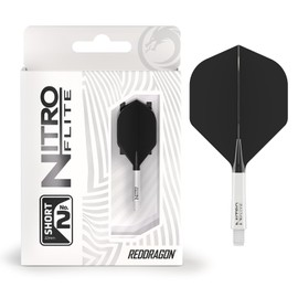 RED DRAGON Darts – Nitro Flite Integrated Flight & Shaft System – No.2 Shape and Design – White & Black Colour, Short Length