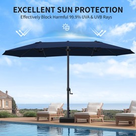 OLILAWN 15ft Large Patio Umbrellas with Base Included, Outdoor Double-Sided Rectangle Market Umbrella with Aluminium Crank, Patio Table Umbrella for Pool Beach Deck Backyard Navy Blue