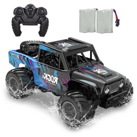 KB KAIBO Monster Truck Toys for Boys 4-12 - 1/16 Scale Waterproof Amphibious 4WD RC Car w/ 2 Batteries (50 Min),Q191 Remote Control Car - All-Terrain Indoor/Outdoor, Pool, Grass, Blue
