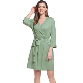 Amorbella Short Bamboo Viscose Robe Ultra Soft Thin Lightweight Sleepwear for Traveling Petite (Sage, Small)