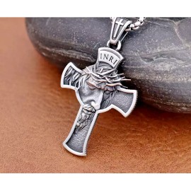 Fashion Jewelry CATHOLIC FAITH JESUS FACE CROSS Pendant On 925 Sterling Silver Plated 20" chain