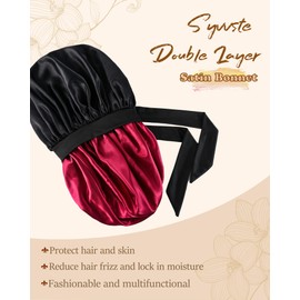 Syvvste 4PCS Satin Bonnet Double Layer Silk Sleep Cap for Sleeping Hair Bonnets with Elastic Tie Band for Curly Natural Hair black+black
