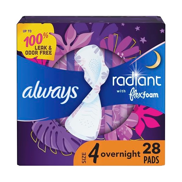 Always Always Radiant FlexFoam Pads for Women, Size 4, Overnight