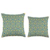 Yellow Blue Geometric Hexagons Cubes Squares Mesh Pattern Throw Pillow
