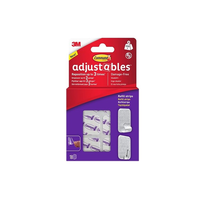 17820-18UKN Command Adjustables Repositionable Refill Strips 18pk