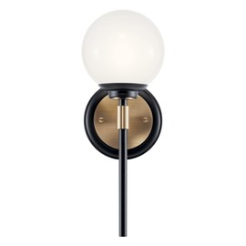 KICHLER Benno 1-Light Wall Sconce, Modern Light with Opal Glass in Black and Champagne Bronze, for Bathroom, Powder Room, Kitchen, Bedroom, or Hallway (13.75" x 5.25"), 55170CPZ