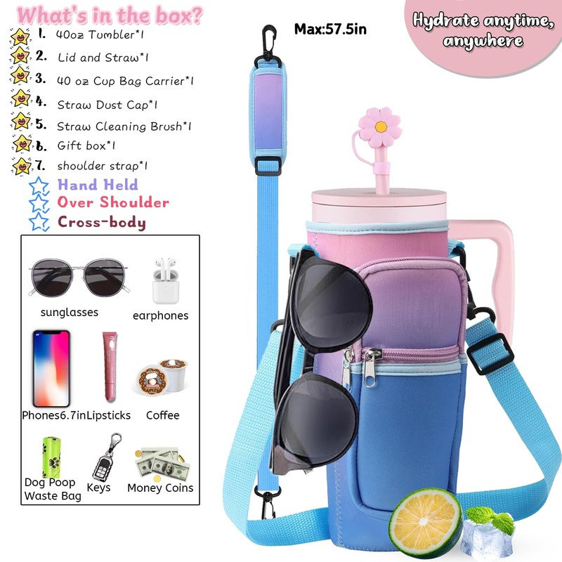 40 oz Tumbler with Handle Lid and Straw & 40