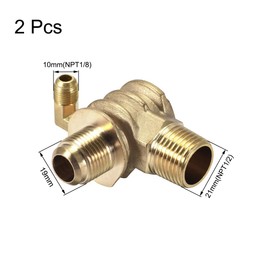 uxcell Air Compressor Check Valve, G1/2 x 19mm x M10 Male Thread (21mmx19mmx10mm), 3 Way Pneumatic Accessory, Brass 2pcs