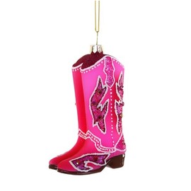 Cody Foster & Co Pink Cowgirl Boot Ornament with Glitter Accents, Handcrafted Glass, Western Deco