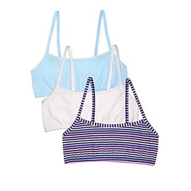 Fruit of the Loom Girls' Big Kid Spaghetti Strap Sports Bra, Happy Stripe/White/Eyeshadow, 38