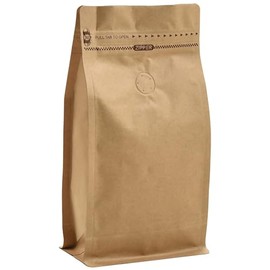 Resealable Kraft Paper Coffee Bags with Degassing Valve, Flat Bottom Side Gusset Stand Up Coffee Pouches with Zipper Lock (Pack of 50, Size for 35 oz/1 kg Coffee Beans or Ground)