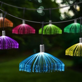 AZIMOM 10PCS Fiber Optic Jellyfish Lamp 16.4ft DC12V RGB Colorful Waterproof Connectable Jellyfish Fairy String Hanging Light for Ceiling Garden Trees Christmas Party Wedding Lighting Decor