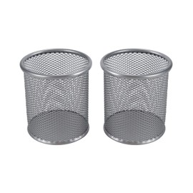 EasyPAG Pencil Holder Mesh Pen Cup Marker Holder Makeup Brush Holders for desks and storage, 2 Pack, Silver