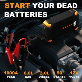 Jump Starter with Air Compressor, 1000A Battery Jumper Starter Portable, 150PSI Tire Inflator, 12V Jump Box, LED Flashlight, LCD Display for 6L Gas & 3L Diesel Engines, Car, SUV, Truck