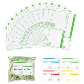 100 etiquetas para bolsas de congelador, etiquetas de comida con instrucciones (idioma español no garantizado). Etiquetas resistentes al aceite y al agua de 3.2 x 5 pulgadas, etiquetas de alimentos