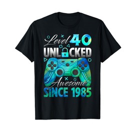 Level 40 Unlocked Awesome Since 1985 40th Birthday Gamer T-Shirt
