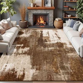 Merelax Living Room Area Rugs 5x7, Brown Washable Rug for Bedroom Kids Room, Soft Coffee Large Modern Abstract Area Rug, Boho Vintage Non Slip Carpet for Dining Room Office Study, Low Pile Rugs