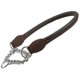 Rolled Genuine Leather Martingale Dog Collar Choker Brown 7 Sizes (#1 - Neck Circumf.: 7"-8.5")
