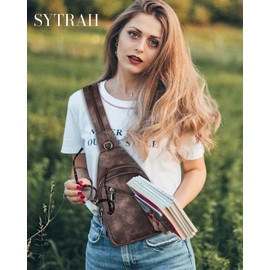 SYTRAH Sling Bag for Women, Crossbody Bags for Women Trendy Fanny Pack Crossbody purse Vegan Leather Sling Backpack Mocha Cofee
