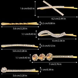 16 PCS Rhinestone Bobby Pins Crystal Metal Hair Pins Decorative Fancy I S X Shaped Diamond Hair Accessories for Women Wedding Party (Gold)