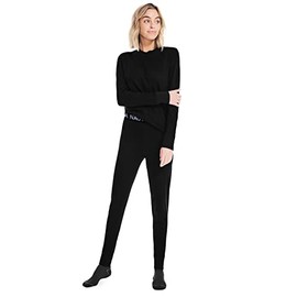 Nautica Women's Long Sleeve Base Layer Waffle Thermal Underwear Set (Black, Medium)