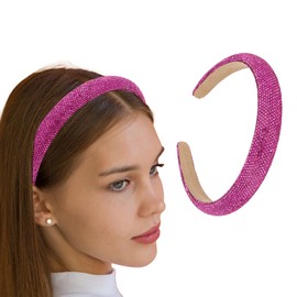 Amariver Hotpink Rhinestones Headband for Women Glitter Sparkle Head Band 1Inch Beaded Hair Band for Girls Bling Jeweled Hair Hoops Fashion Hair Accessories for Women Gilrs