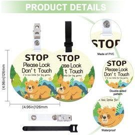 ORIGACH 2 Pack Stop Please Look Don't Touch Baby Signs, Forest Bear No Touching Baby Car Seat Sign or Stroller Tag with Hanging Strap and Clip, No Touching Baby Carrier Tag for Preemie Newborn