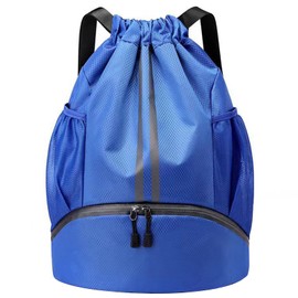 Sports Ball Bags with Dry Wet Separation Shoe Compartment, Water Resistant Drawstring Gym Bag Backpack, Side Mesh Pockets Gym Bag, Cricket Football Rugby Basketball Volleyball Backpack (LBE)
