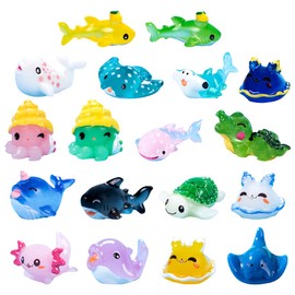 HYMBCFW Mini Toys, 18 Pieces Tiny Sea Animals Figures Miniature Sea Inhabitant Set Small Sea Animal Toys Animals Statue Mini Underwater Decoration for Micro Landscape Aquarium