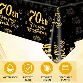 70th Birthday Decorations Black Gold Birthday Disposable Plastic Rectangular Table Cover 1954 70th Theme Birthday Party Table Decoration Supplies Cheers to 70 Years Birthday Tablecloth for Men