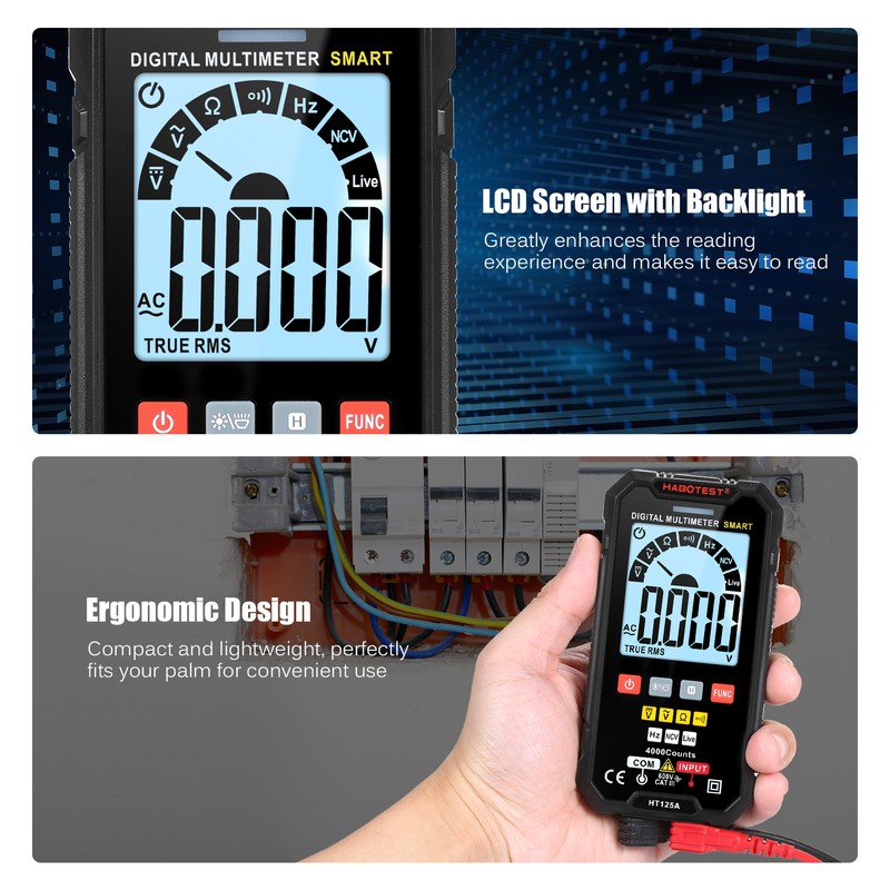 HABOTEST HT125A Smart Digital Multimeter 4000 Counts True RMS Auto