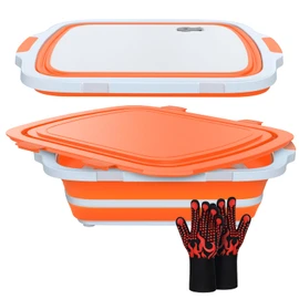 XL Collapsible BBQ Prep Tub with Cutting Board & Drain Plug – Portable Food Prep Station for Kitchen, Camping & Grill – Dishwasher Safe, Space-Saving Design – (Orange)