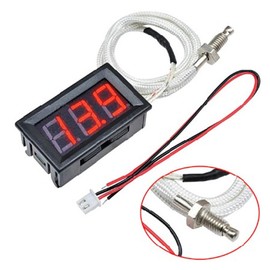 12V Green Fahrenheit Digital Temperature Gauge -58F~536F LED Display Screen with Terminal Wire and 0.5 Meter K-Type Thermocouple (Thread: M6)