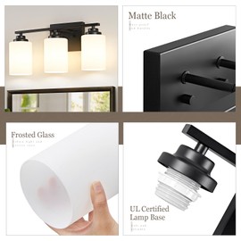 Osimir Black Bathroom Light Fixtures, 3-Light Bathroom Vanity Lighting Fixtures Over Mirror with Milky Glass, Modern Wall Sconce Lights for Bath, OS-JJ8301-3BK
