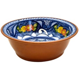 Handmade Hand Painted Portuguese Pottery Serving Bowl (Floral), 10” x 10” x 3” inches