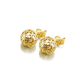 925 Sterling Silver Ball Stud Earrings - 0.28'' Heart Pattern Earrings For Women - 24K Gold Plated Round Earrings Fine Jewelry (Gold)